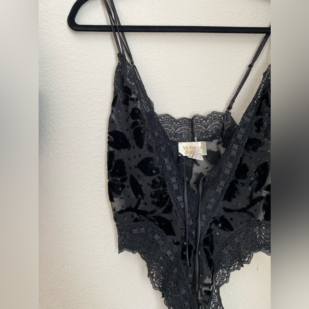 Vintage Victorias Secret Gold Label Black High Thong Bodysuit, Size Petite